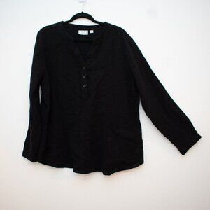 Joan Rivers100% Cotton Black 3/4 button front Long Sleeve Top size Large